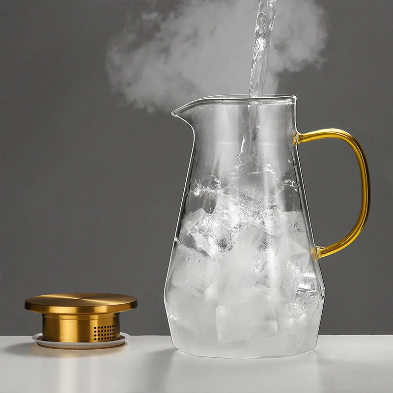 Buntes Teekannen-Set aus Glas mit Rautenstruktur