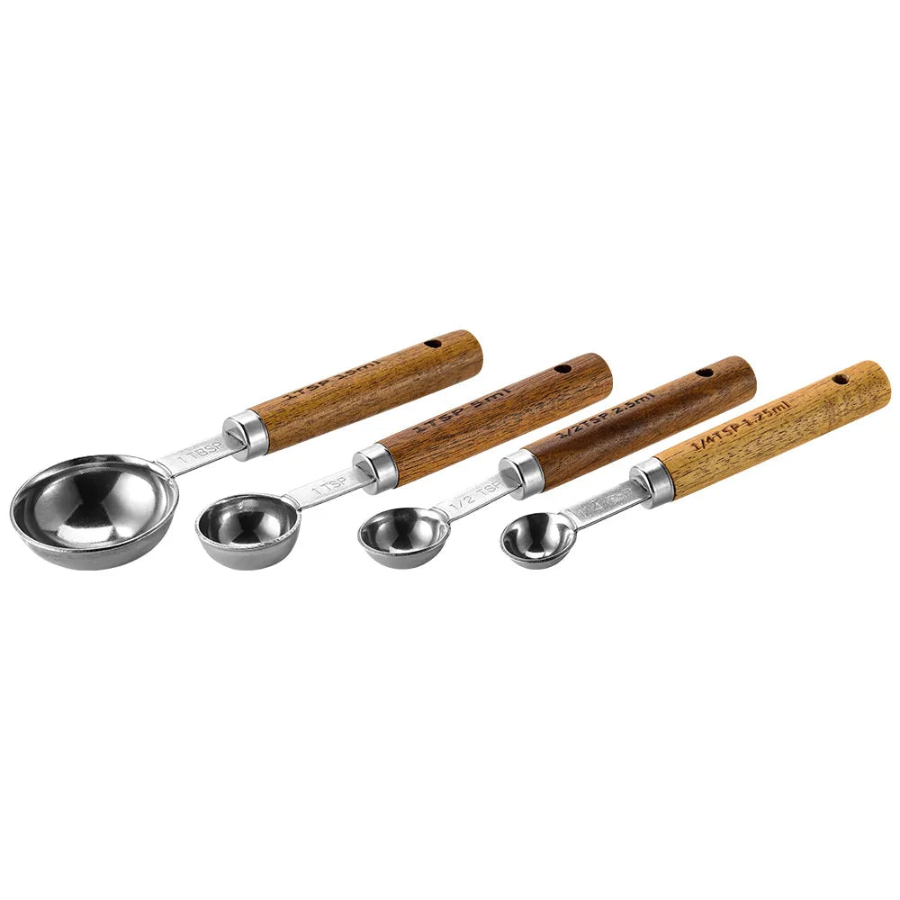 Messlöffel-Set aus Edelstahl mit Holzgriff