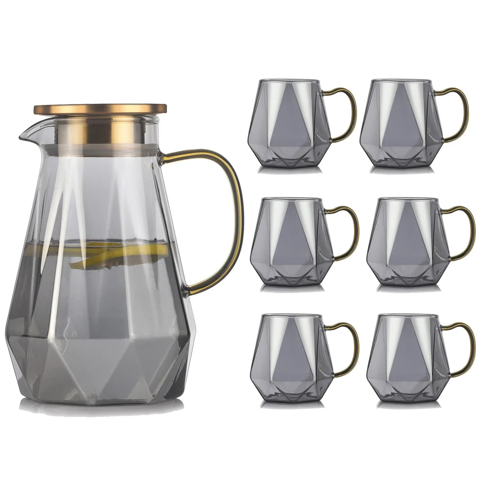 Buntes Teekannen-Set aus Glas mit Rautenstruktur