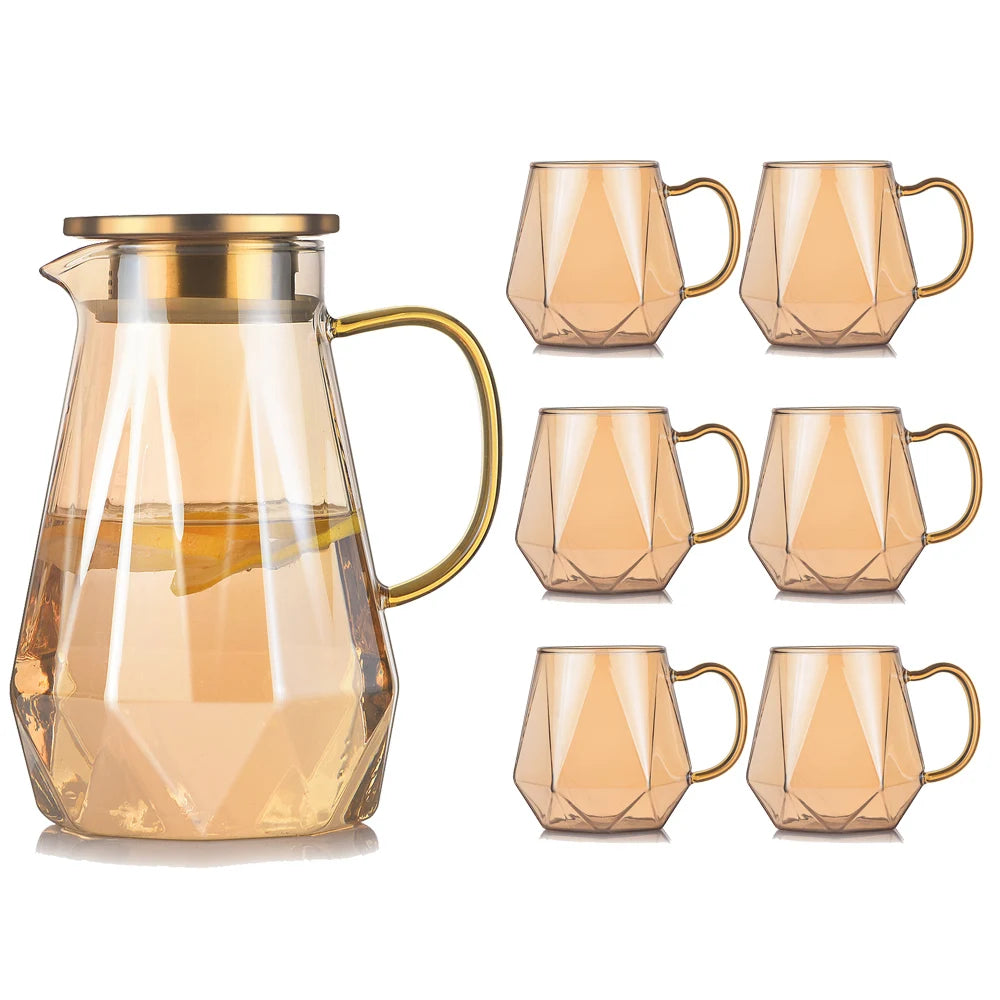 Buntes Teekannen-Set aus Glas mit Rautenstruktur