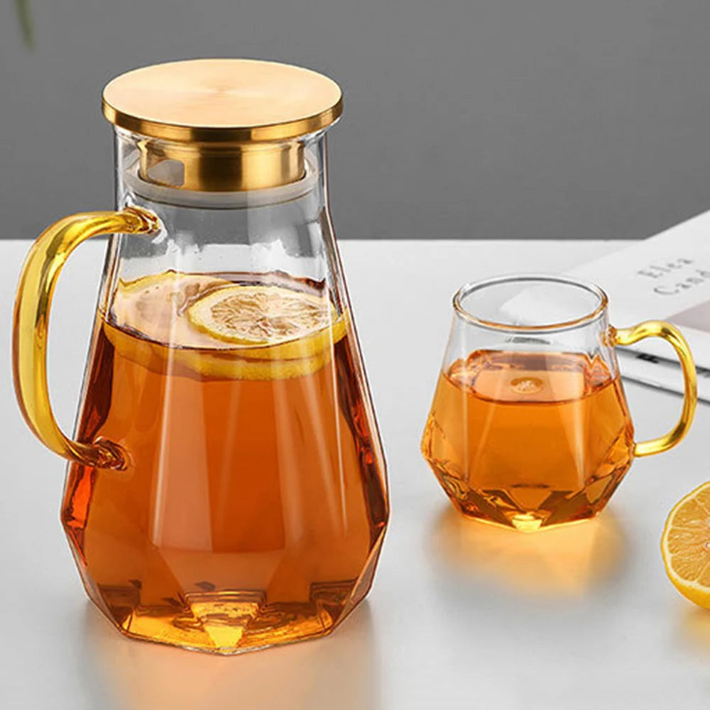Buntes Teekannen-Set aus Glas mit Rautenstruktur
