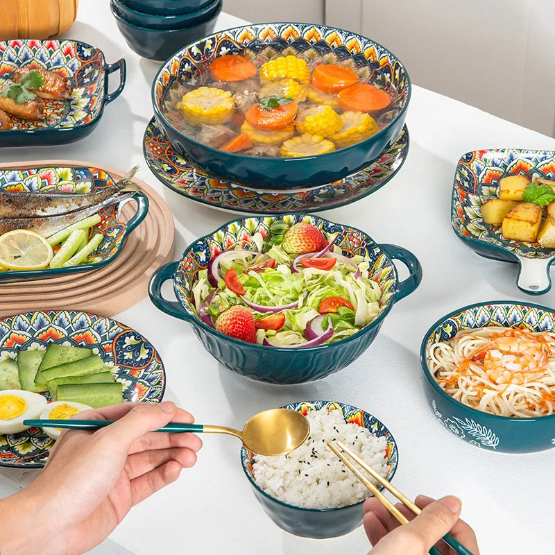 Speiseteller-Set im Retro-Stil aus Keramik