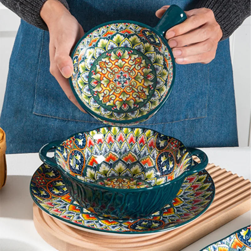 Speiseteller-Set im Retro-Stil aus Keramik