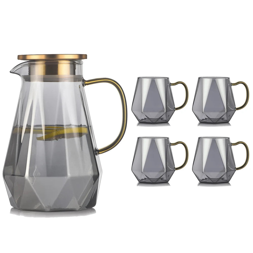 Buntes Teekannen-Set aus Glas mit Rautenstruktur