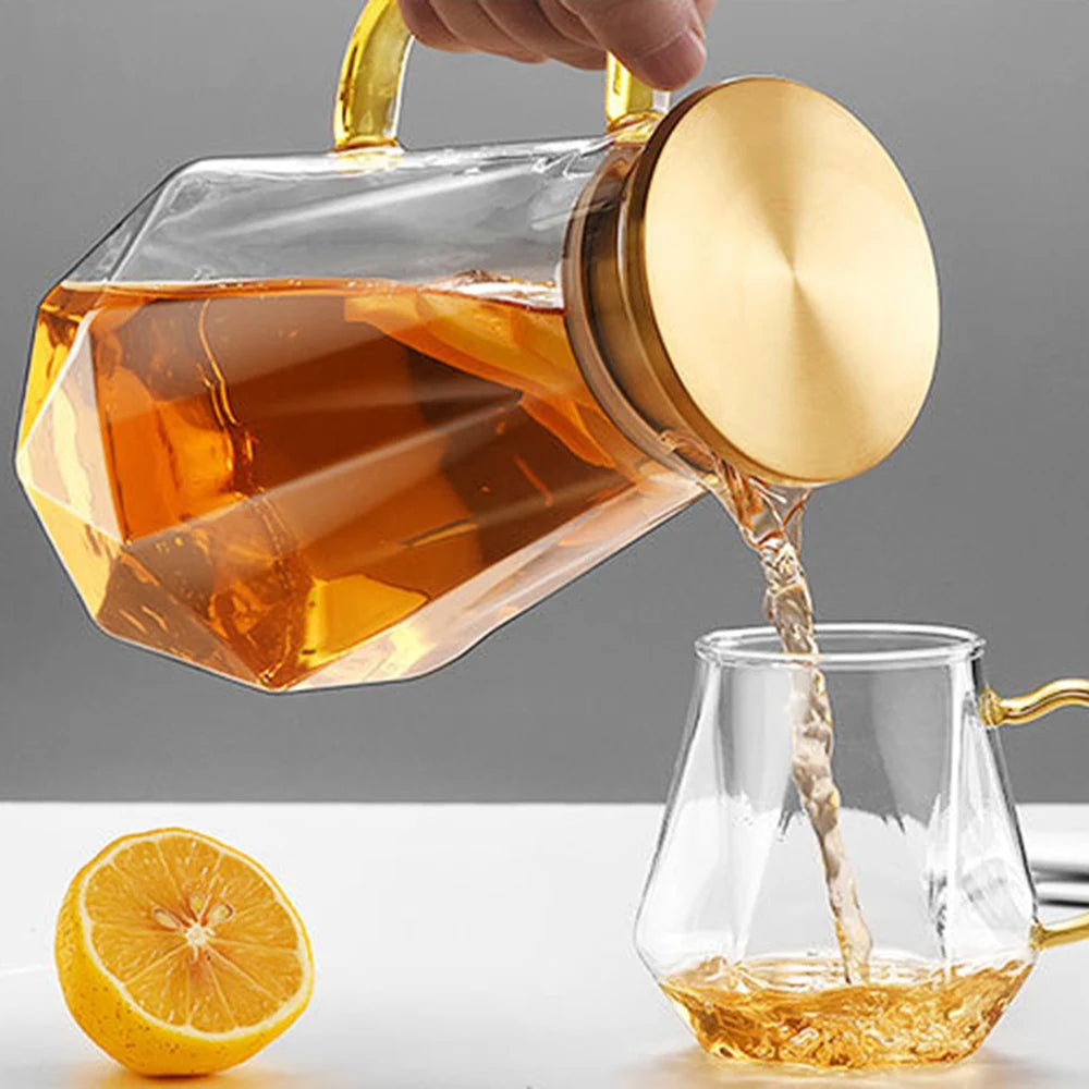 Buntes Teekannen-Set aus Glas mit Rautenstruktur