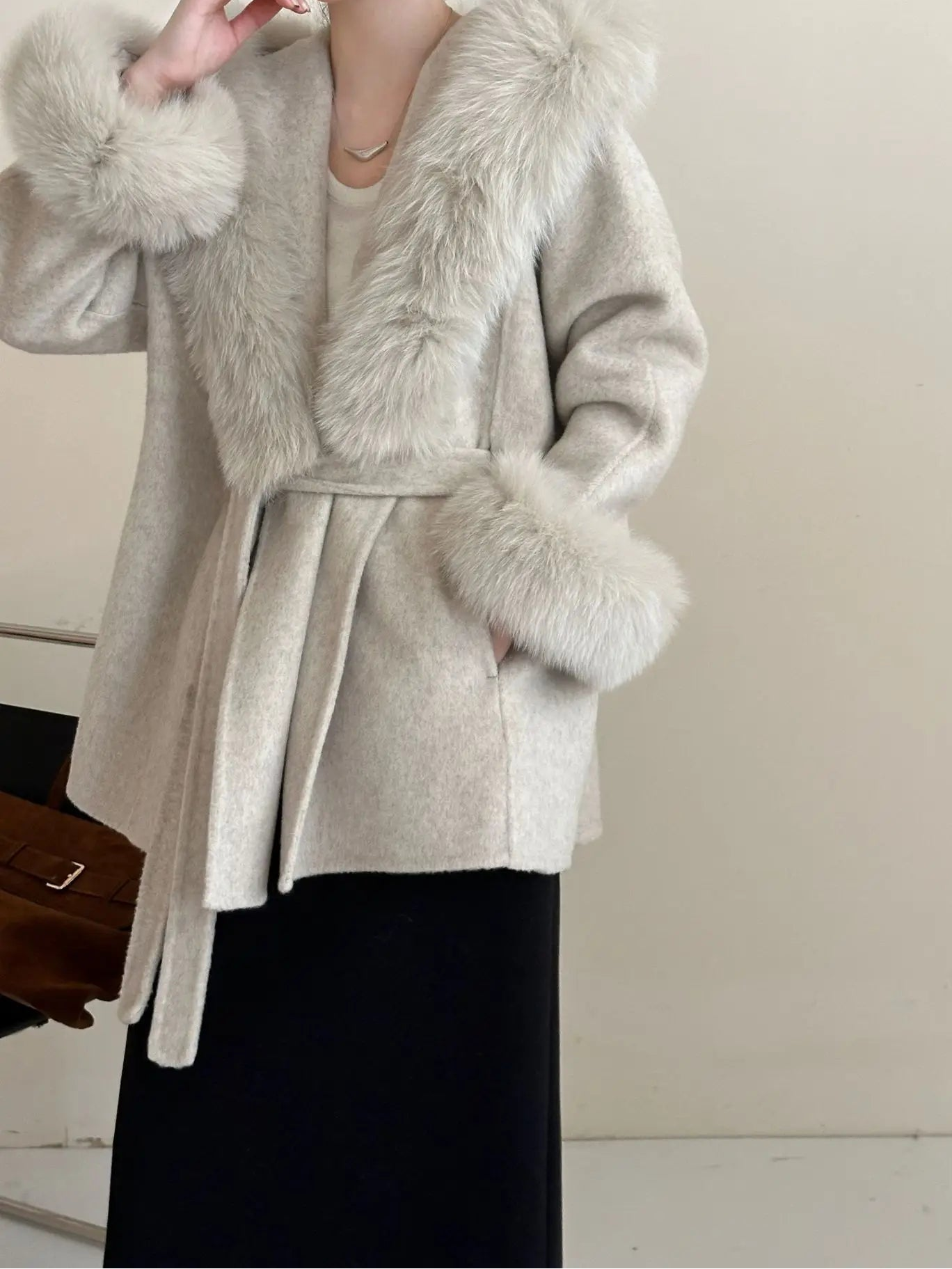 Double Wool Luxe Coat mit Eco-Faux Fur Kragen