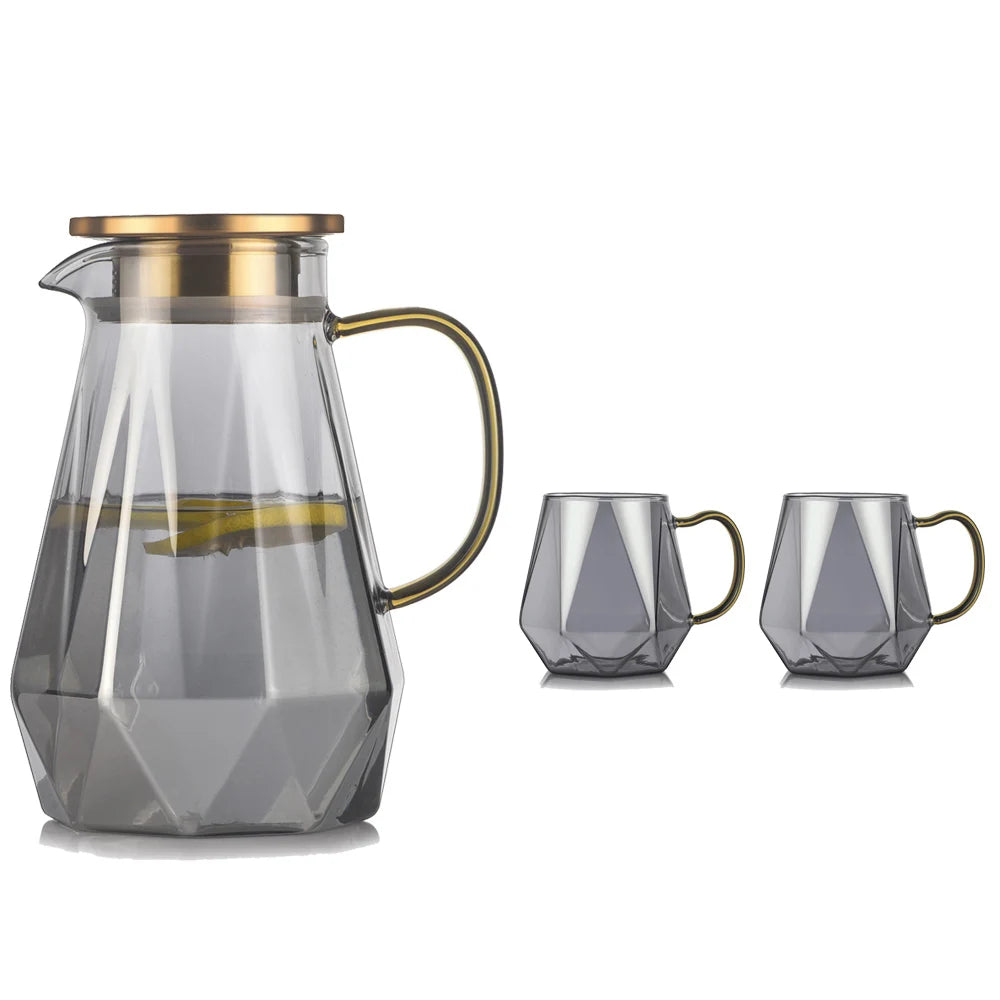 Buntes Teekannen-Set aus Glas mit Rautenstruktur