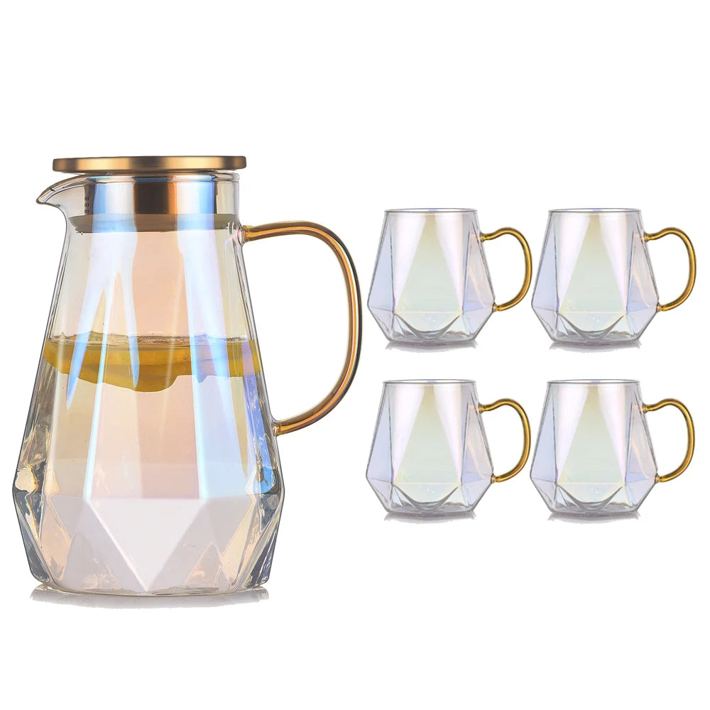 Buntes Teekannen-Set aus Glas mit Rautenstruktur