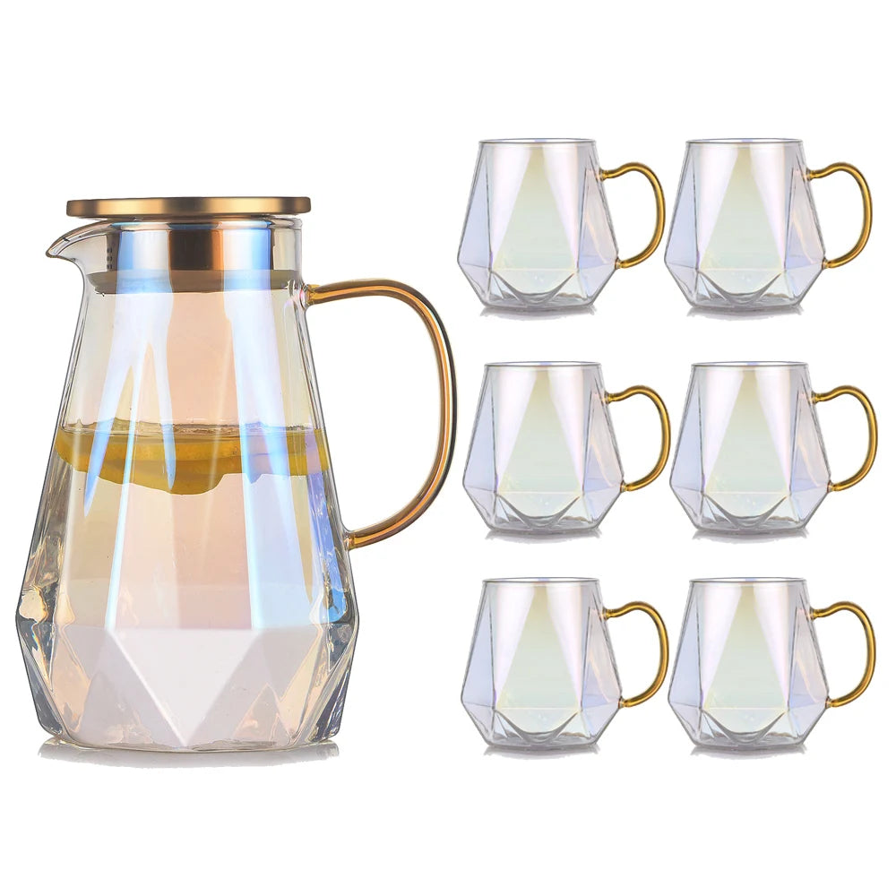Buntes Teekannen-Set aus Glas mit Rautenstruktur