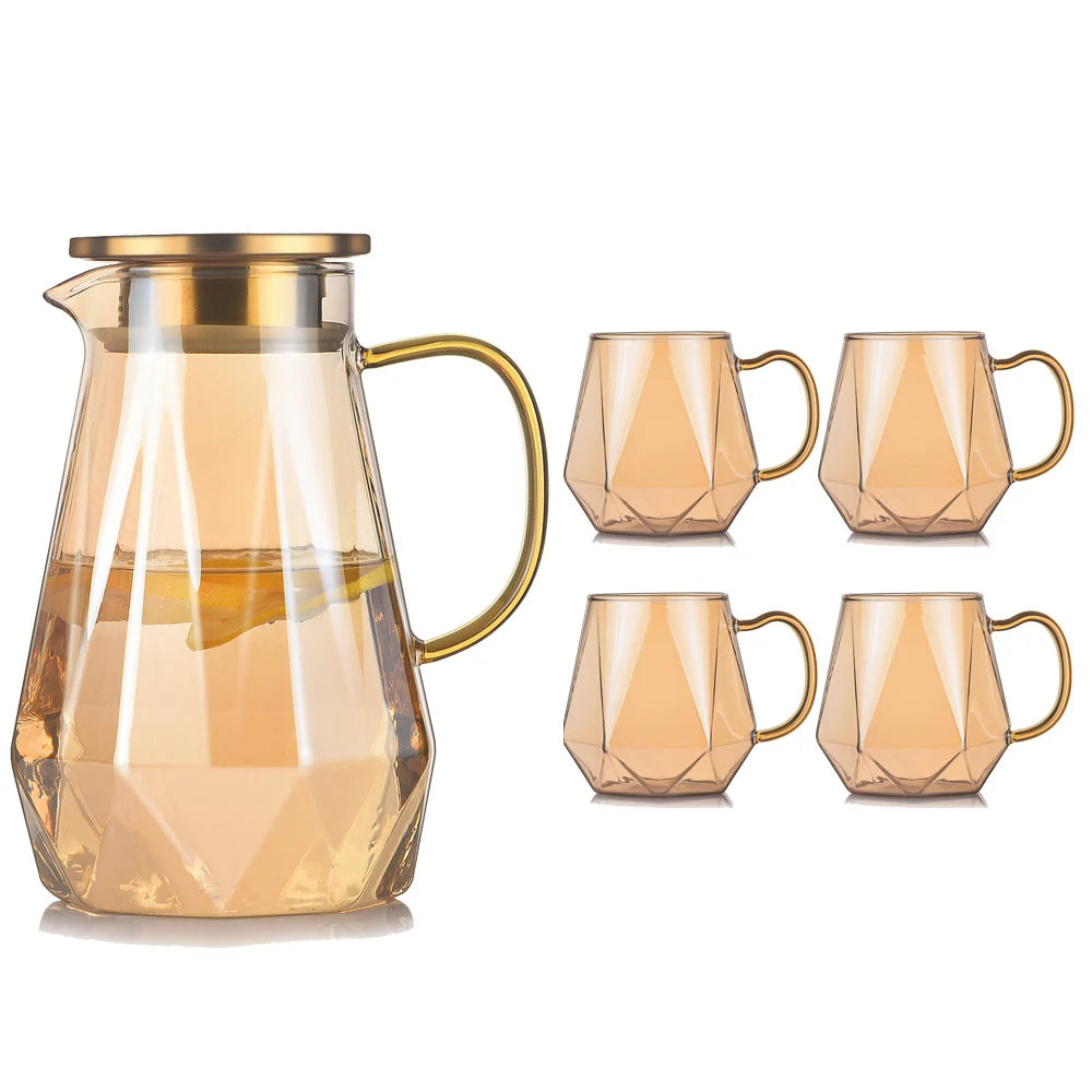 Buntes Teekannen-Set aus Glas mit Rautenstruktur