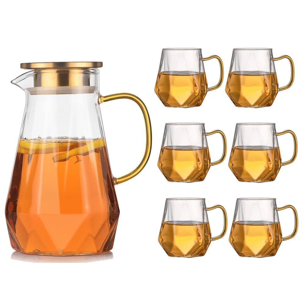Buntes Teekannen-Set aus Glas mit Rautenstruktur