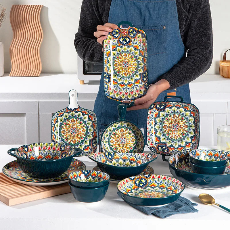 Speiseteller-Set im Retro-Stil aus Keramik