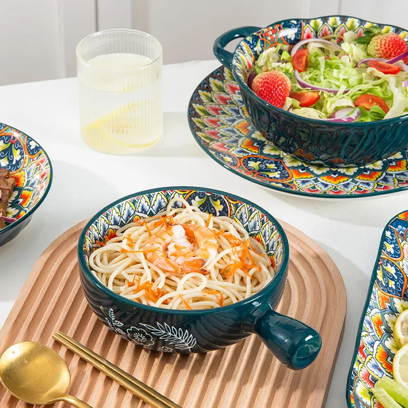 Speiseteller-Set im Retro-Stil aus Keramik