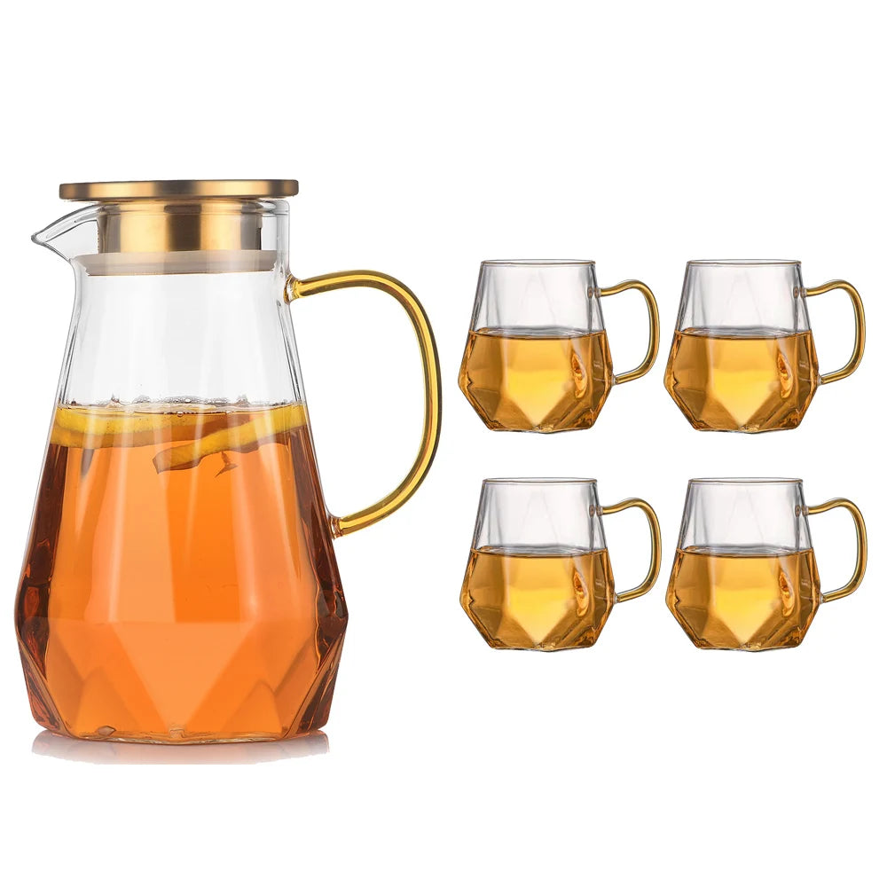 Buntes Teekannen-Set aus Glas mit Rautenstruktur