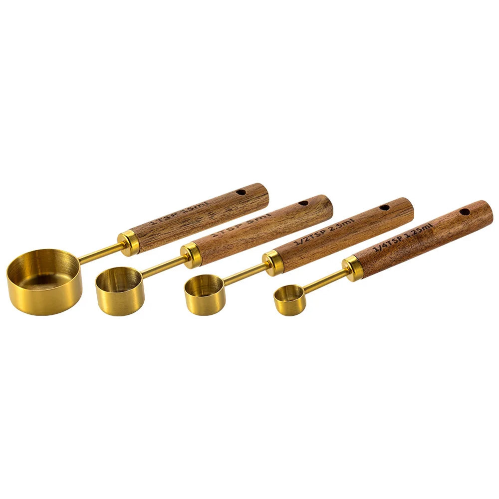 Messlöffel-Set aus Edelstahl mit Holzgriff