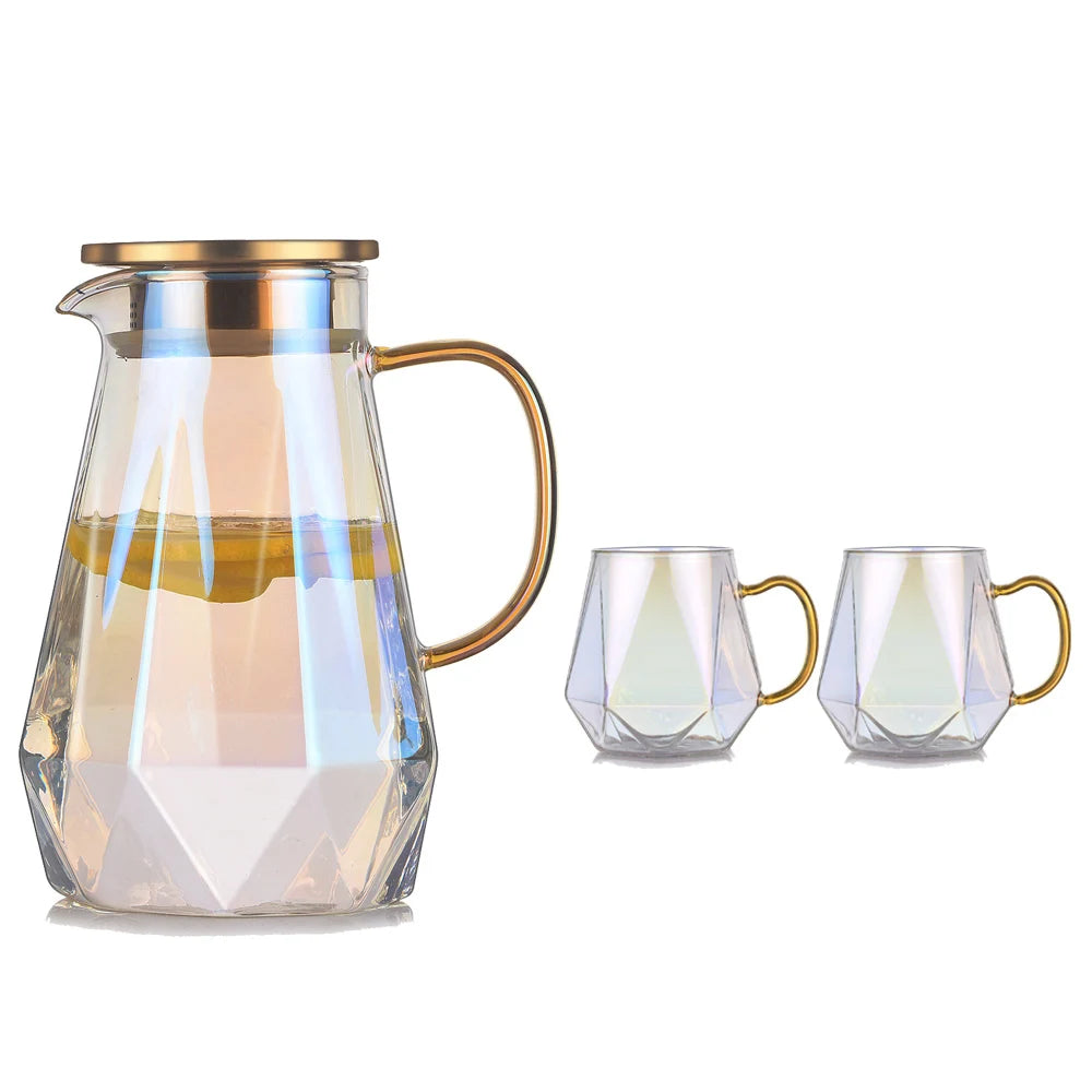 Buntes Teekannen-Set aus Glas mit Rautenstruktur