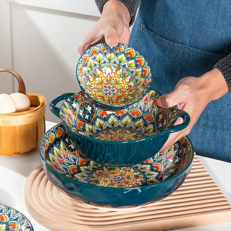 Speiseteller-Set im Retro-Stil aus Keramik