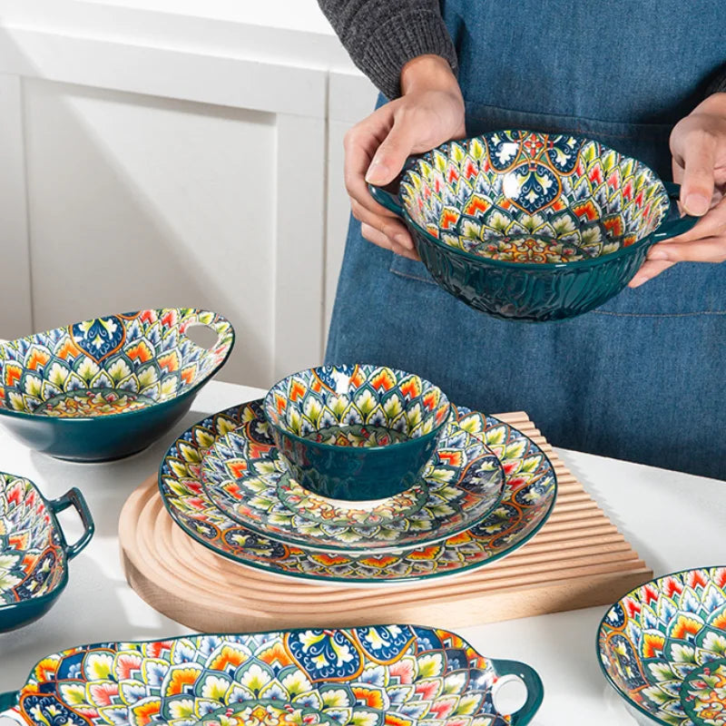 Speiseteller-Set im Retro-Stil aus Keramik