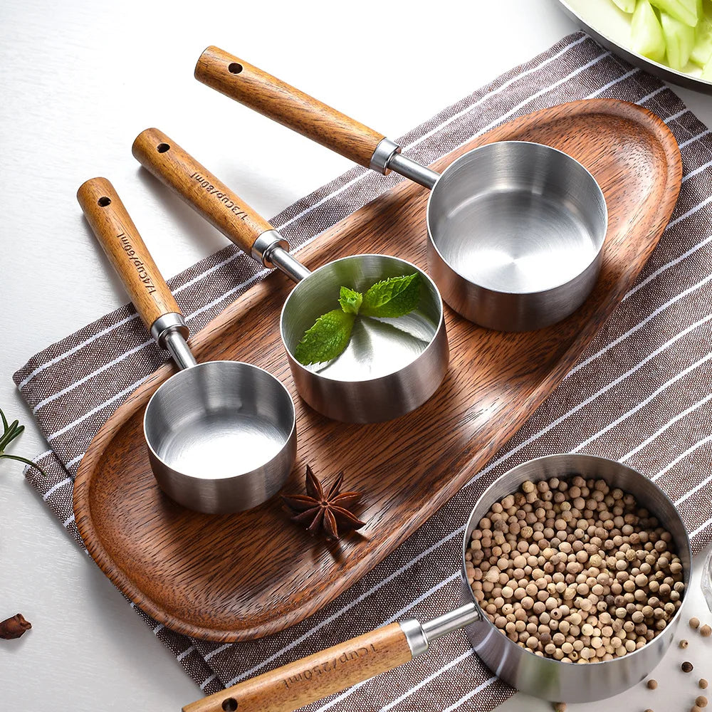 Messlöffel-Set aus Edelstahl mit Holzgriff