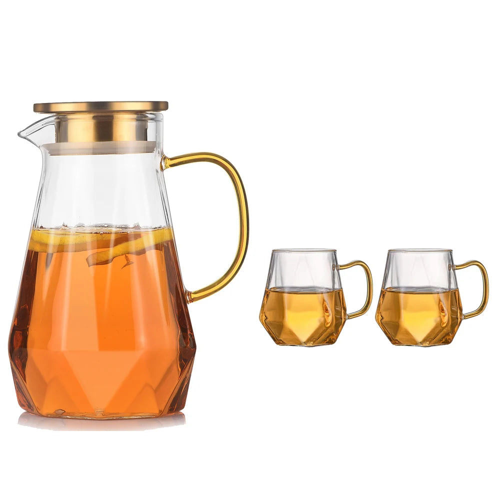 Buntes Teekannen-Set aus Glas mit Rautenstruktur