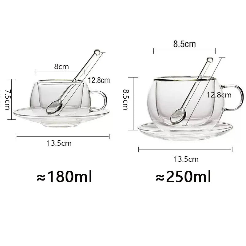 Doppelwandiges Glas mit Teller und Löffel