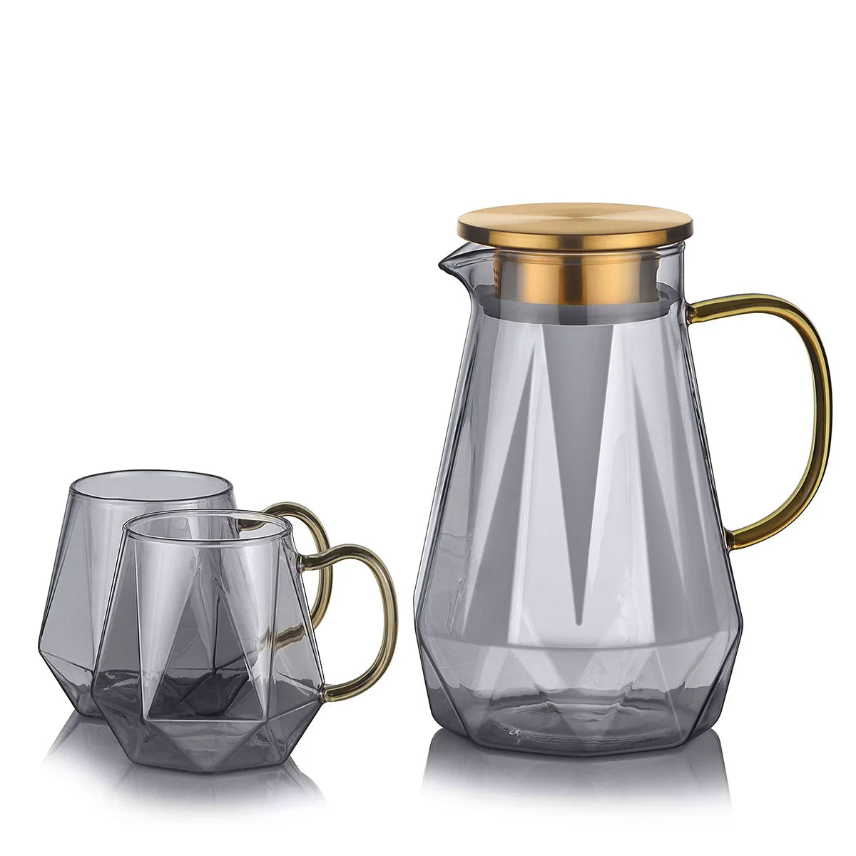 Buntes Teekannen-Set aus Glas mit Rautenstruktur