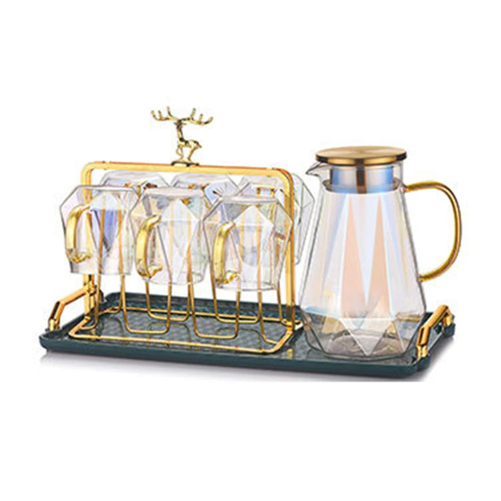Buntes Teekannen-Set aus Glas mit Rautenstruktur