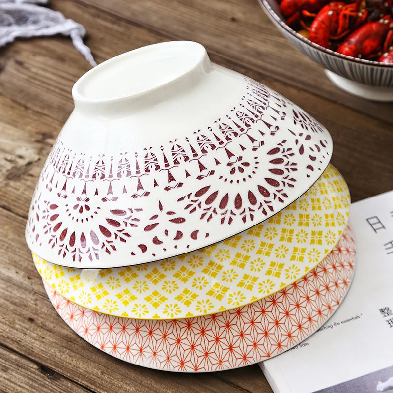 Bunte Ramen-Bambusschale aus Keramik