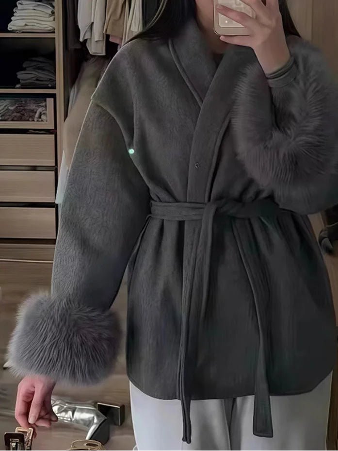 Women’s Faux Fur Wool Hoodie Coat