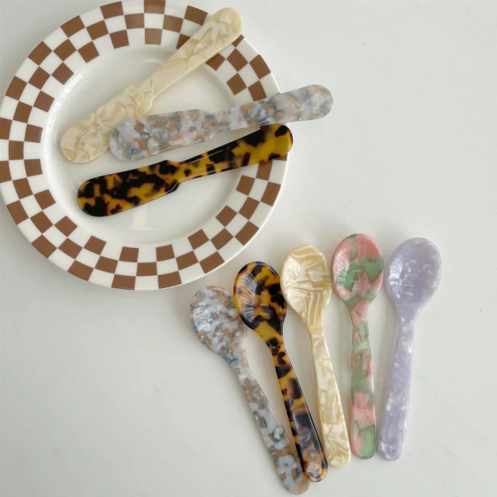 Retro Dessert Messer Löffel Geschirr Set