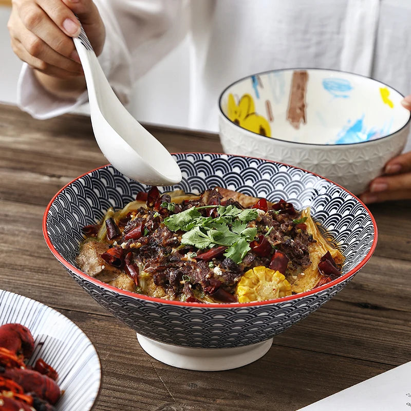 Bunte Ramen-Bambusschale aus Keramik