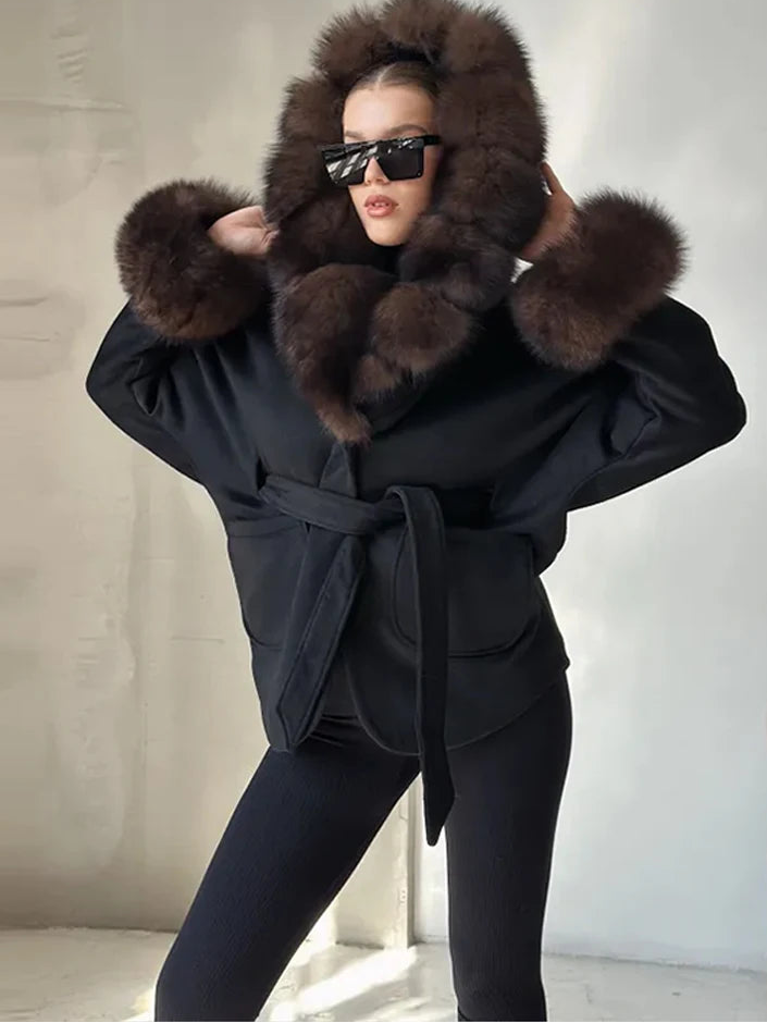 Urban Women’s Hoodie Coat – Thick Woolen Jacket with Faux Fur