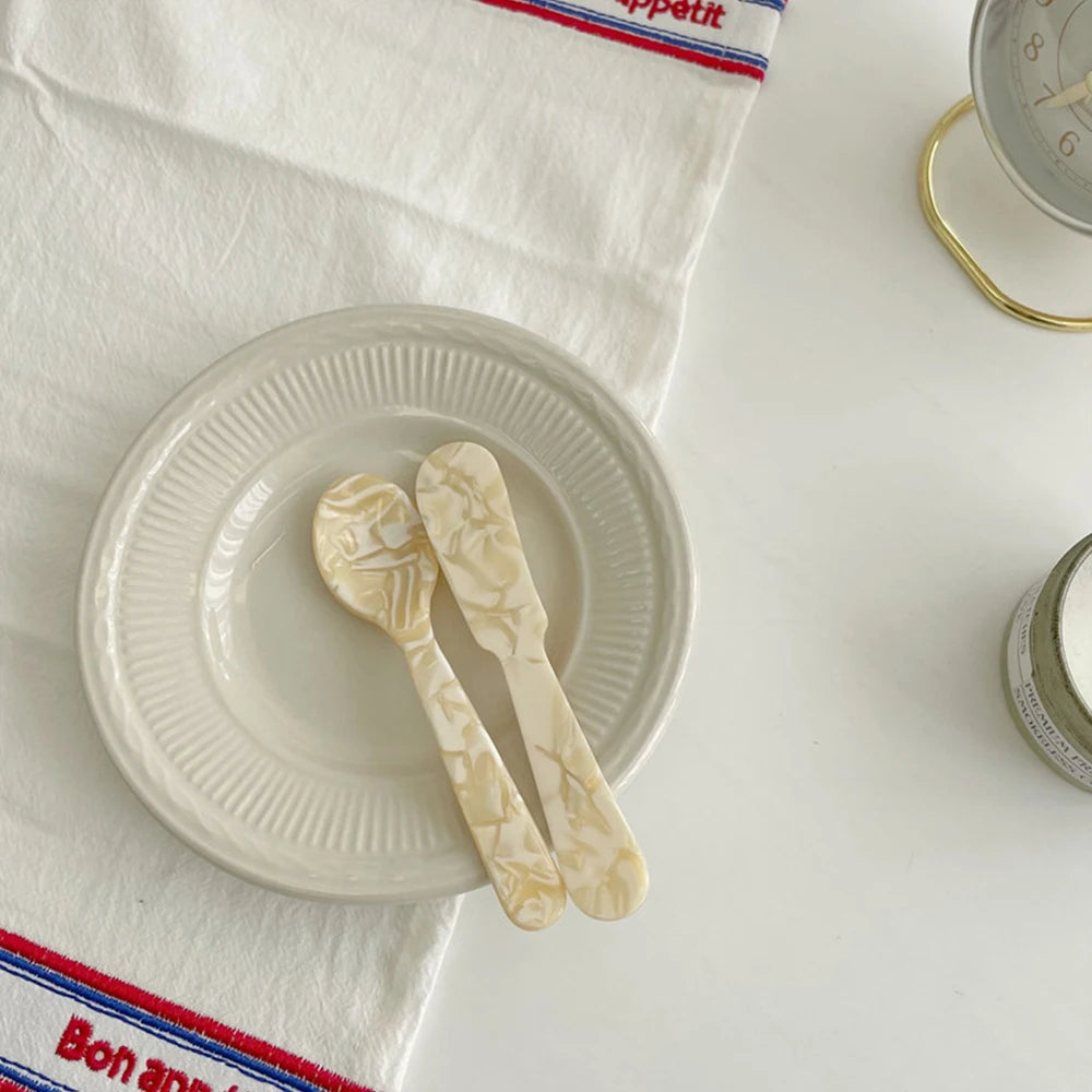 Retro Dessert Messer Löffel Geschirr Set