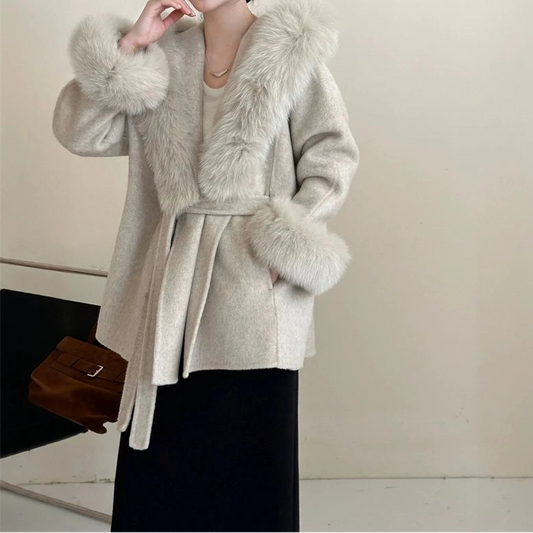 Double Wool Luxe Coat mit Eco-Faux Fur Kragen