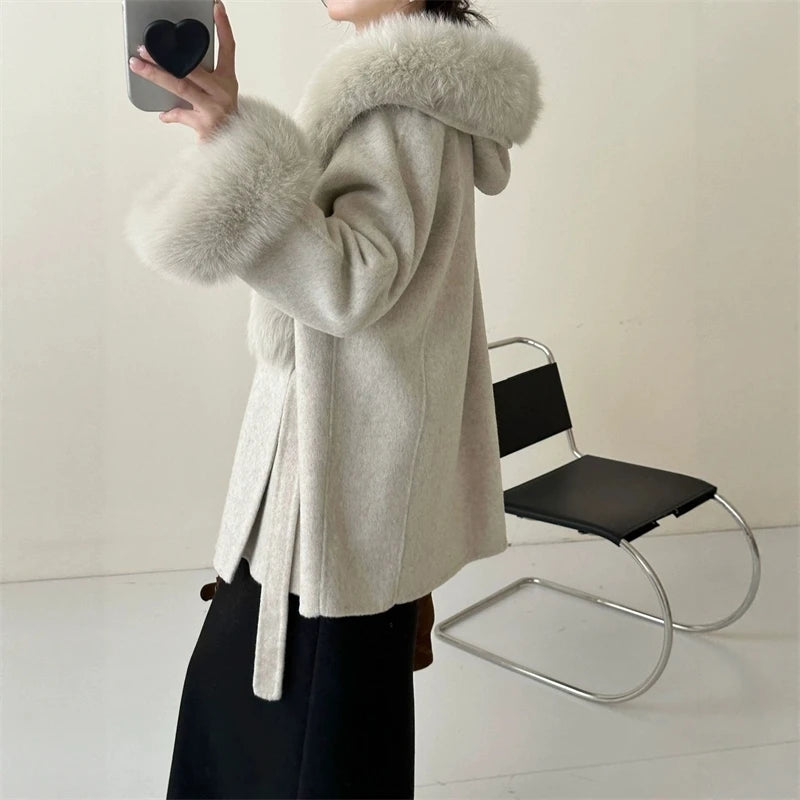 Double Wool Luxe Coat mit Eco-Faux Fur Kragen