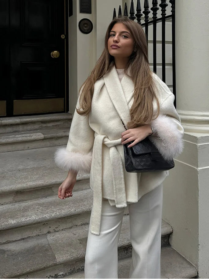 Women’s Faux Fur Wool Hoodie Coat