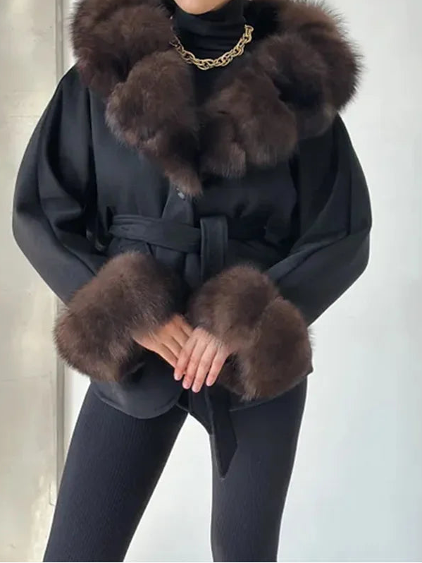 Urban Women’s Hoodie Coat – Thick Woolen Jacket with Faux Fur