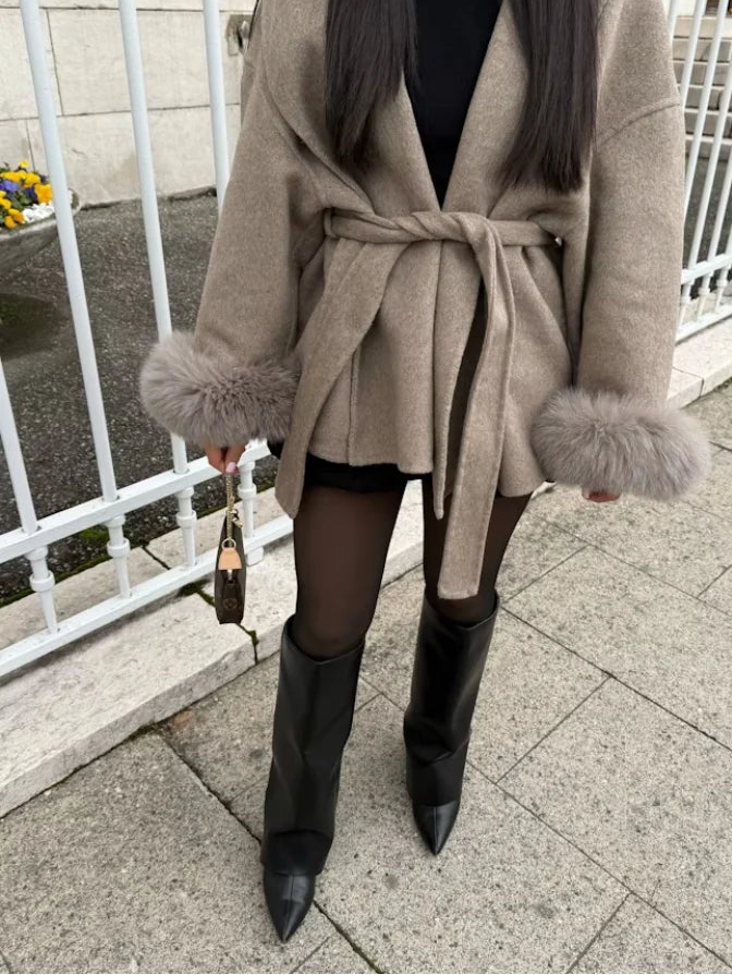 Women’s Faux Fur Wool Hoodie Coat