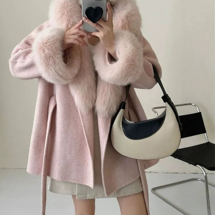 Double Wool Luxe Coat mit Eco-Faux Fur Kragen