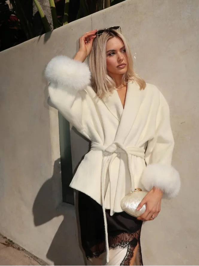 Women’s Faux Fur Wool Hoodie Coat