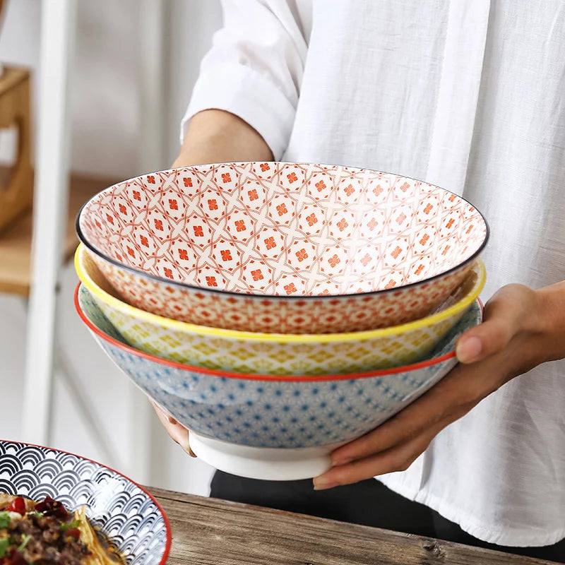 Bunte Ramen-Bambusschale aus Keramik
