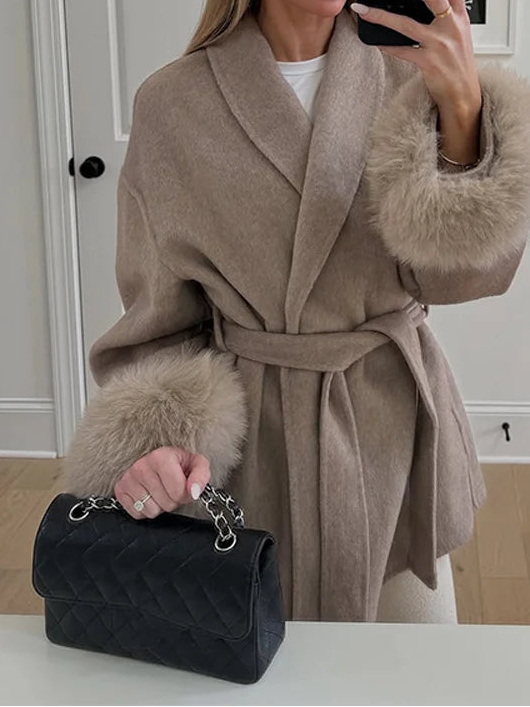 Women’s Faux Fur Wool Hoodie Coat