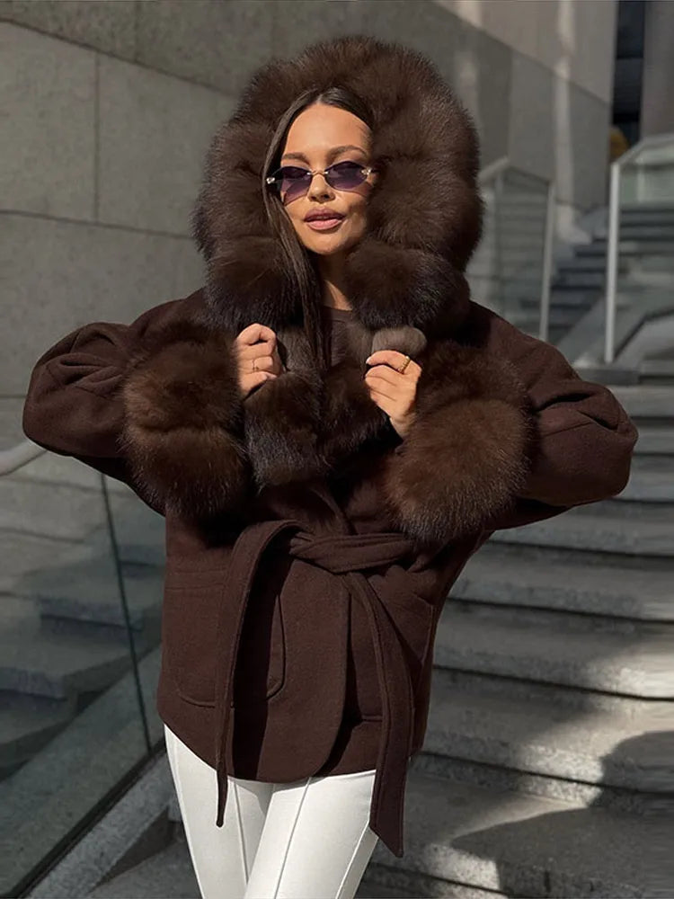 Urban Women’s Hoodie Coat – Thick Woolen Jacket with Faux Fur