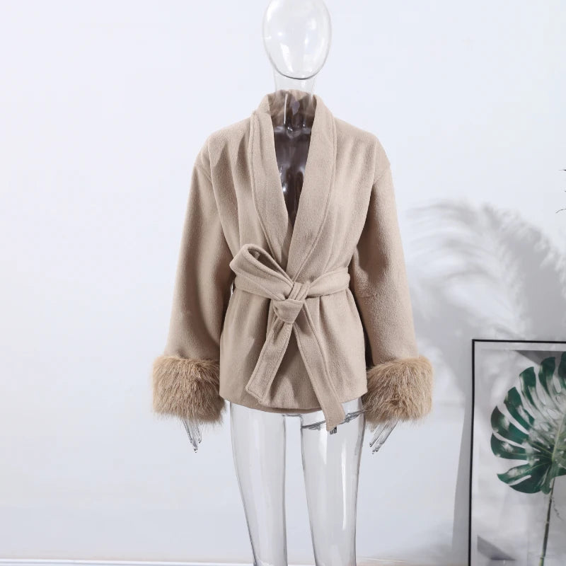 Women’s Faux Fur Wool Hoodie Coat