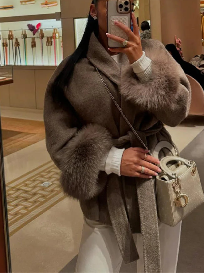 Women’s Faux Fur Wool Hoodie Coat