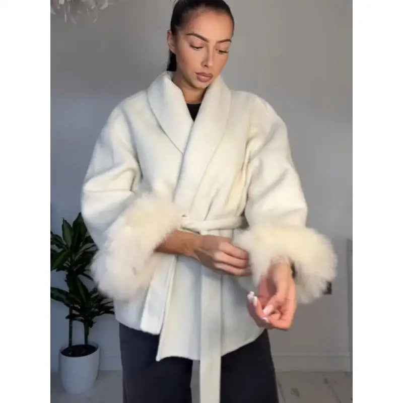 Women’s Faux Fur Wool Hoodie Coat