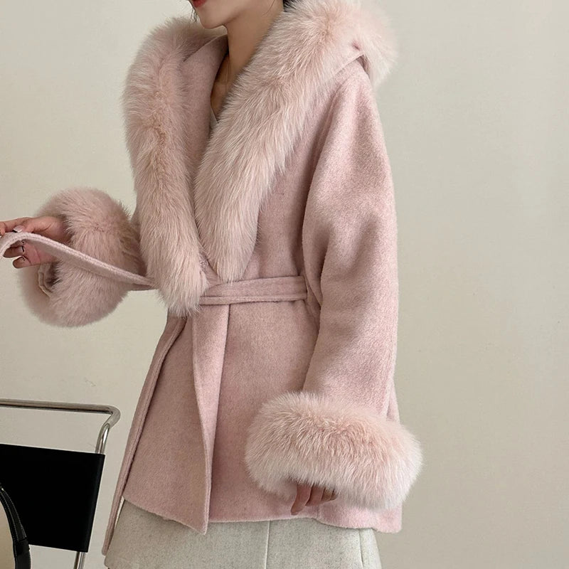 Double Wool Luxe Coat mit Eco-Faux Fur Kragen