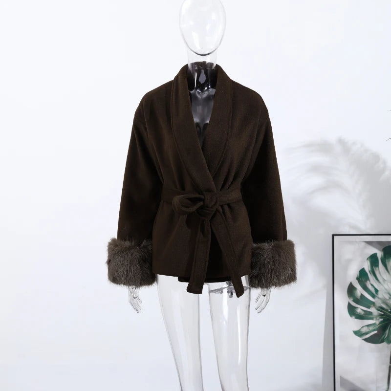 Women’s Faux Fur Wool Hoodie Coat