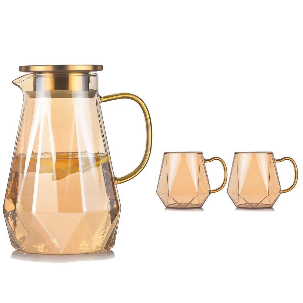 Buntes Teekannen-Set aus Glas mit Rautenstruktur