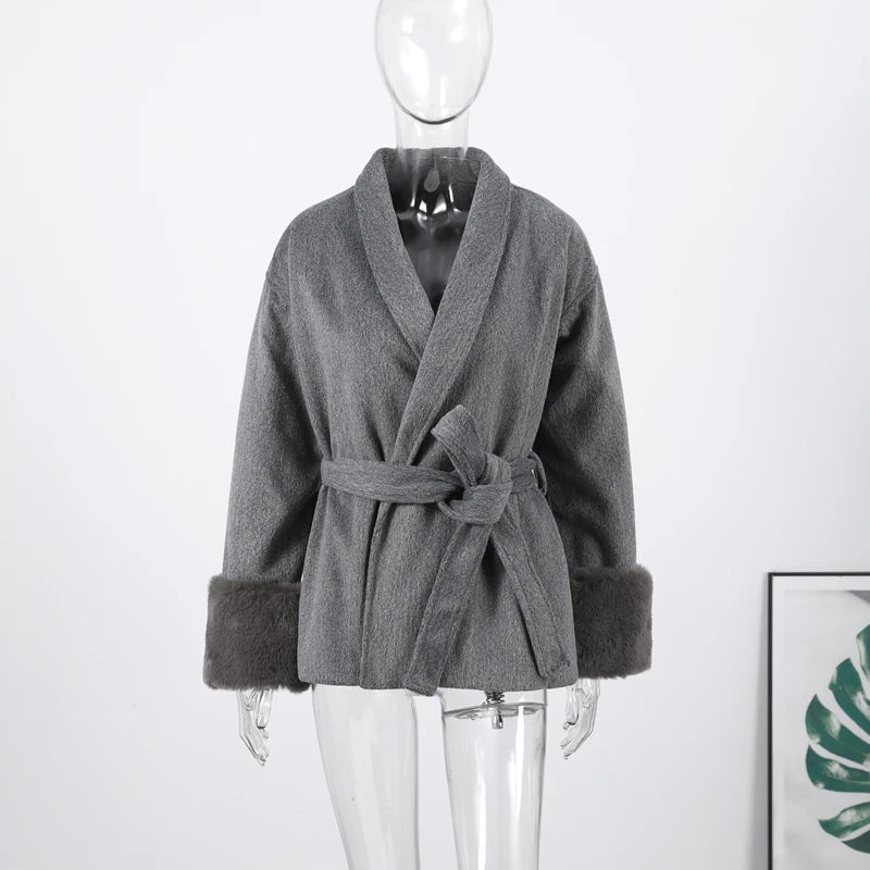 Women’s Faux Fur Wool Hoodie Coat
